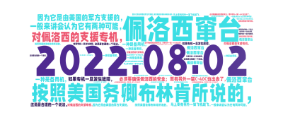 2022.08.02,佩洛西窜台,按照美国务卿布林肯所说的，,对佩洛西的支援专机，,因为它是由美国的军方支援的，,必须要确保佩洛西的安全；而,生成的3D文字词云图-wenziyun.cn