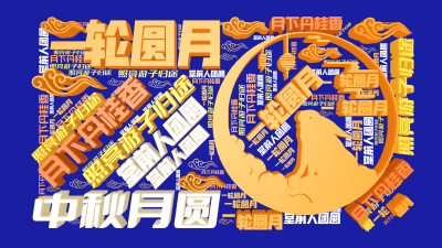 标签云:中秋月圆,一轮圆月,照亮游子归途,月下丹桂香,堂前人团圆,文字词云图-wenziyun.cn