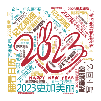 标签云:翻看日历，,2022即将逝去，,写下回忆，,奋斗一年实属不易，,记忆明细，,纷纷扰扰赶快远离，,默默期盼，,2023更加美丽。,2022最后,文字词云图-wenziyun.cn