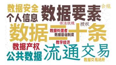 标签云:数据二十条,数据要素,流通,公共数据,个人信息,数据安全,交易,数据产权,数据交易场所,数据基础制度,合规,数据处理者,授权,数字经济,依法,文字词云图-wenziyun.cn