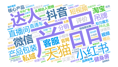 标签云:产品,达人,小红书,天猫,抖音,产品包装,微信,客服,直播间,短视频,私域,吊牌,评价,淘宝,健身房,核心产品,头部达人营销,买家秀,分销,,文字词云图-wenziyun.cn
