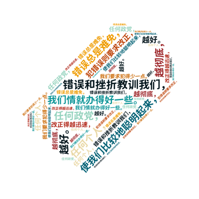 标签云:,错误和挫折教训我们，,使我们比较地聪明起来，,我们情就办得好一些。,任何政党，,任何个人，,错误总是难免，,我们要求犯得少一点。,犯错误则,文字词云图-wenziyun.cn
