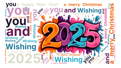 标签云:2025,Wishing ,you ,a merry Christmas ,and ,a happy New Year! ,文字词云图-wenziyun.cn