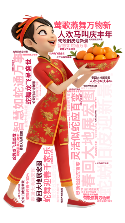 蛇蜕旧皮迎新景,春回大地展宏图,智慧如蛇通万事,灵活似蛇应百变,蛇舞迎春千家乐,莺歌燕舞万物新,蛇舞龙飞呈盛世,人欢马叫庆丰年,生成的3D文字词云图-wenziyun.cn