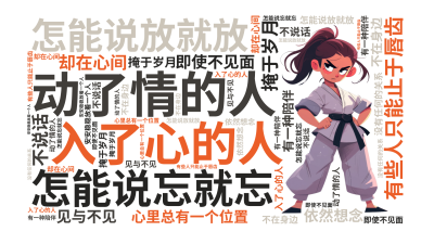 入了心的人,怎能说忘就忘,动了情的人,怎能说放就放,有些人只能止于唇齿,掩于岁月,有一种陪伴,不在身边,却在心间,即使不见面,不说话,没有任,生成的3D文字词云图-wenziyun.cn