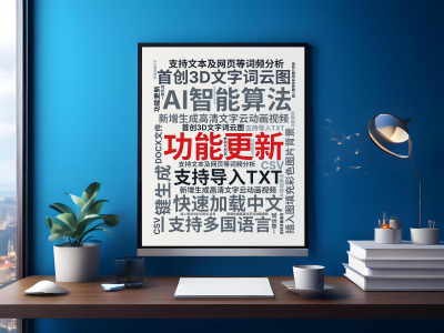 功能更新,新增生成高清文字云动画视频,插入图填充彩色图片背景,首创3D文字词云图,AI智能算法,一键生成,支持多国语言,快速加载中文,支持文,生成的3D文字词云图-wenziyun.cn