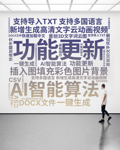 标签云:功能更新,新增生成高清文字云动画视频,插入图填充彩色图片背景,首创3D文字词云图,AI智能算法,一键生成,支持多国语言,快速加载中文,支持文,文字词云图-wenziyun.cn