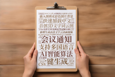 会议通知,新增生成高清文字云动画视频,插入图填充彩色图片背景,首创3D文字词云图,AI智能算法,一键生成,支持多国语言,快速加载中文,支持文,生成的3D文字词云图-wenziyun.cn