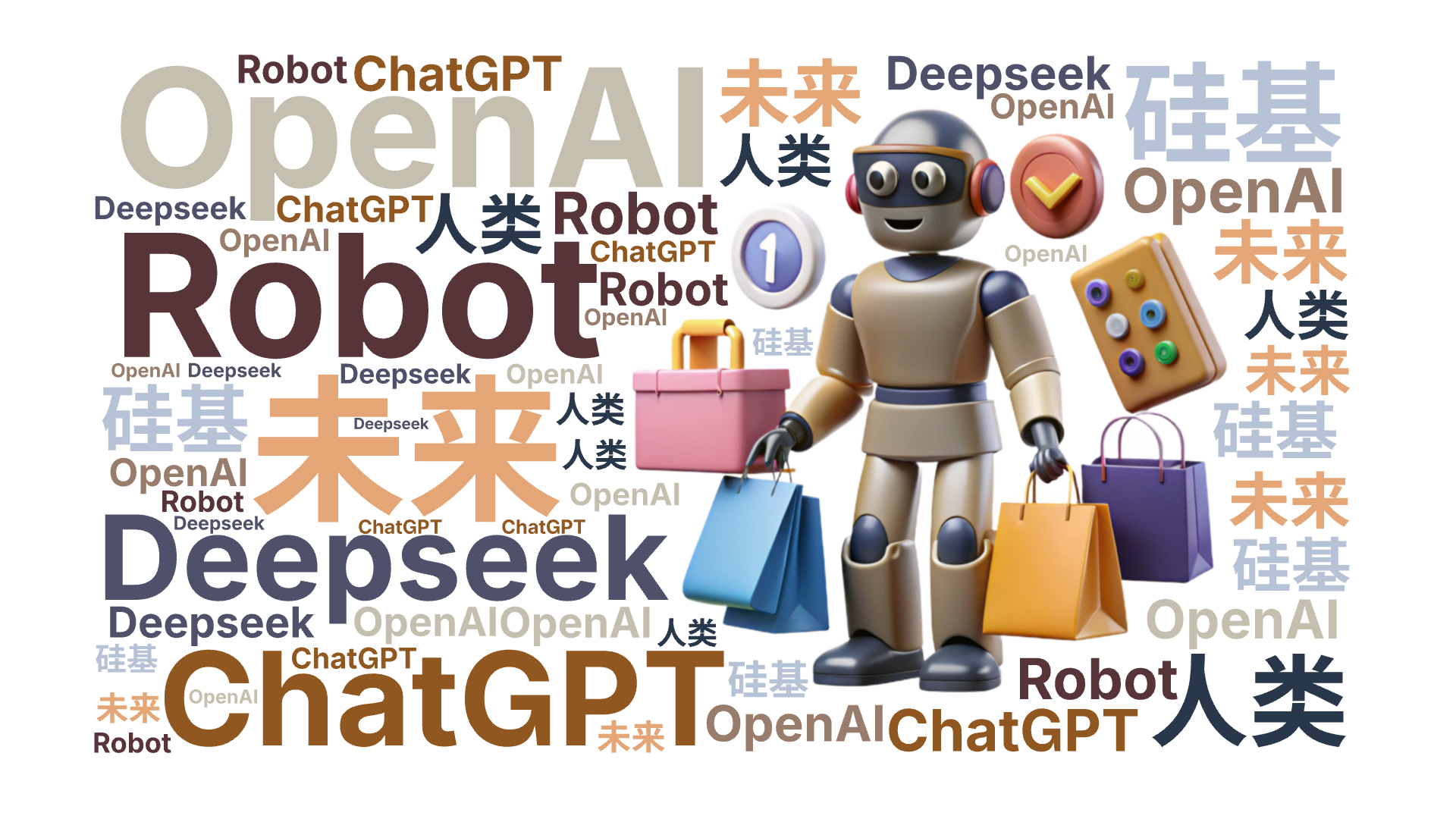 OpenAI,ChatGPT,Deepseek,Robot,未来,硅基,人类,文字词云图-wenziyun.cn