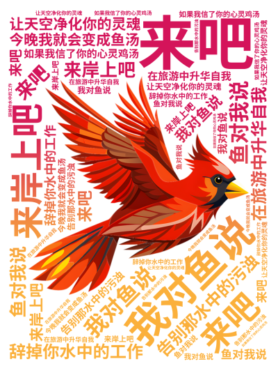 标签云:,我对鱼说,来吧,来岸上吧,辞掉你水中的工作,在旅游中升华自我,告别那水中的污浊,让天空净化你的灵魂,鱼对我说,如果我信了你的心灵鸡汤,今晚,文字词云图-wenziyun.cn