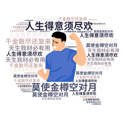 标签云:,人生得意须尽欢,莫使金樽空对月,天生我材必有用,千金散尽还复来,文字词云图-wenziyun.cn